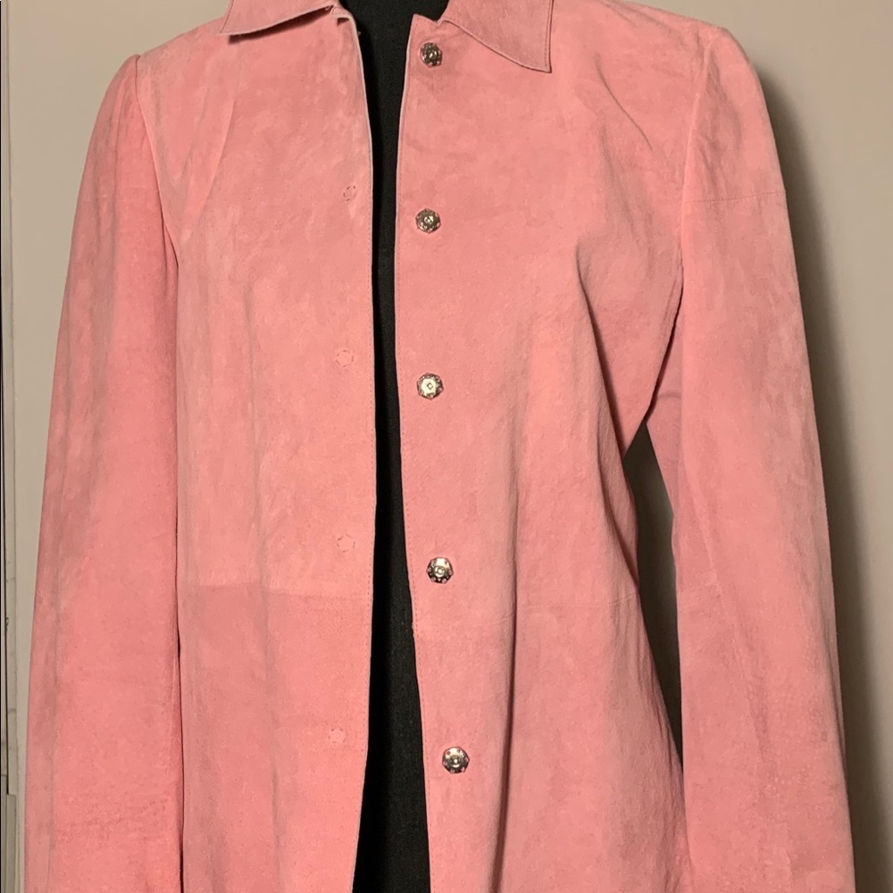 Vintage Saks 5th Ave pink suede shirt/jacket EUC